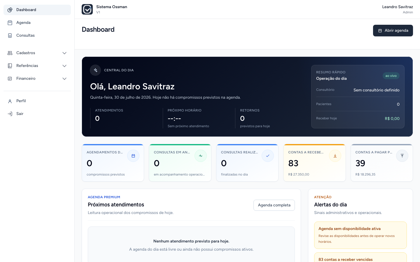 Dashboard administrativo