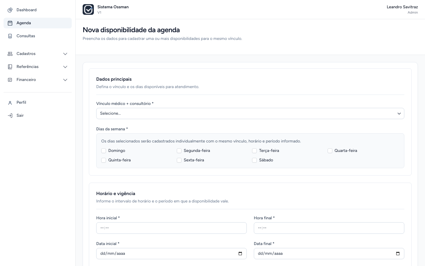 Disponibilidade criar