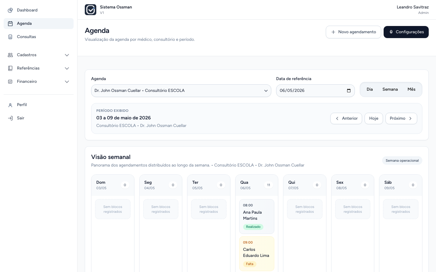 Agenda semana com registros
