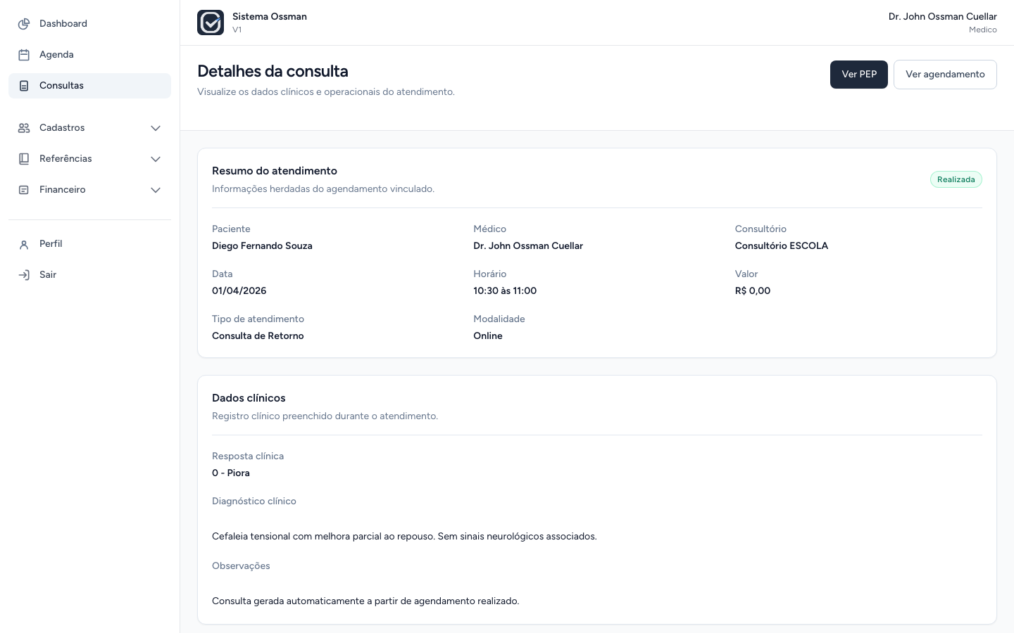 Consulta realizada detalhe médico